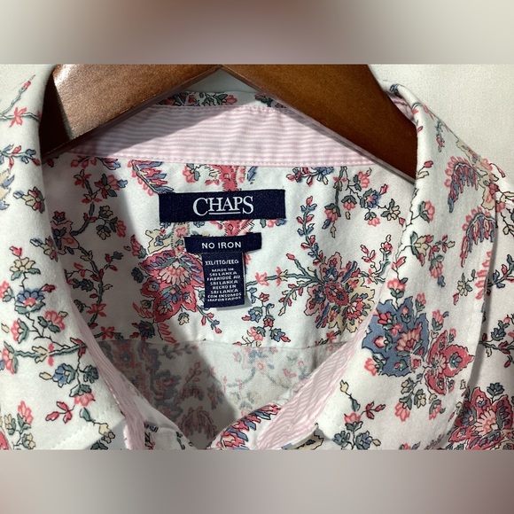 Chaps Woman’s Blouse Size XXL Color White w Floral Print 3/4 Sleeves Button Up - Picture 9 of 13